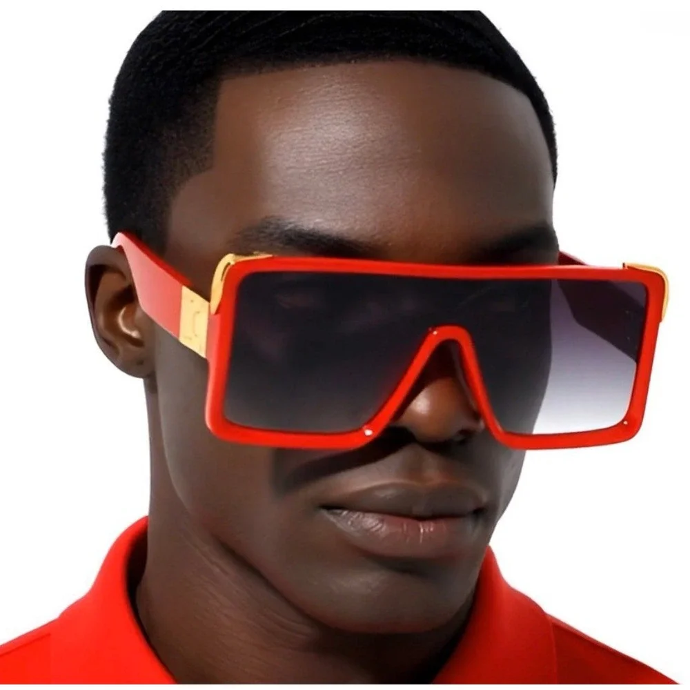 Oversized Square Sunglasses Red Frame Gold Black Lens Stretwear Men Eyewear 2026